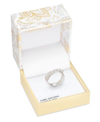 Charter Club - Silver-Tone Cubic Zirconia Crossover Ring