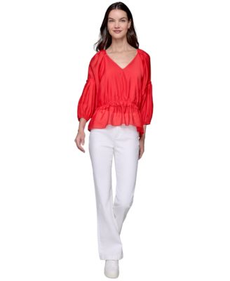 KARL LAGERFELD PARIS - Petite V-Neck Ruffled Peplum Top