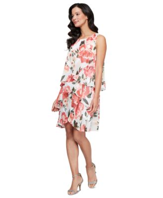 SL Fashions - Women's Floral Chiffon Sleeveless Tiered Dress