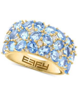 EFFY Collection - Aquamarine (3-3/8 ct. t.w.) & Diamond (1/5 ct. t.w.) Cluster Ring in 14k Gold-Plated Sterling Silver