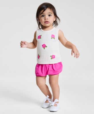 First Impressions - Baby Girls Cotton Crochet Flower Top & Shorts, 2 Piece Set