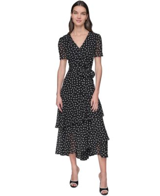 KARL LAGERFELD PARIS - Women's Dot-Print Chiffon Ruffle Dress