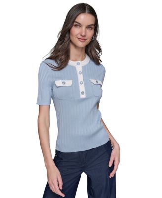 KARL LAGERFELD PARIS - Women's Ribbed Contrast-Trim Sweater
