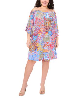 MSK - Plus Size Printed Off-The-Shoulder Dress