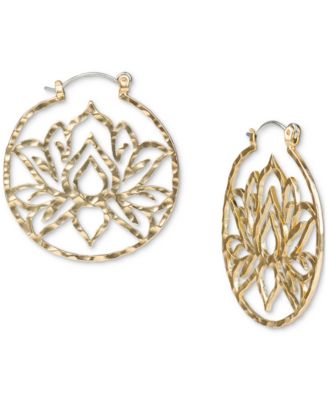 Patricia Nash - Gold-Tone Lotus Flower Medium Hoop Earrings, 1.25"