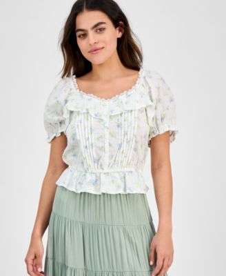 And Now This - Petite Floral-Print Ruffled Blouse, Exclusively at Macy's