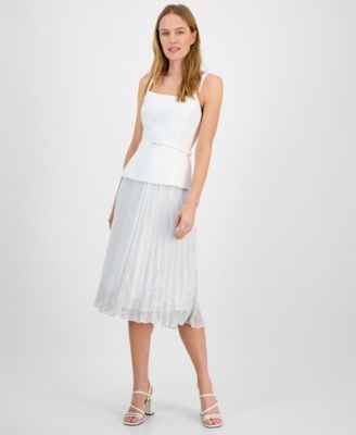 julia jordan - Women's Sleeveless Belted Mix-Media Dress