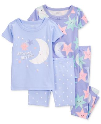 Carter's - Toddler Girls Moon & Stars 100% Snug-Fit Cotton Pajamas, 4 Piece Set