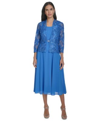 Jessica Howard - Petite Lace Jacket & Chiffon Midi Dress Set