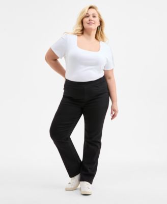 Style & Co - Plus Size Mid Rise Straight-Leg Pull-On Denim Jeans
