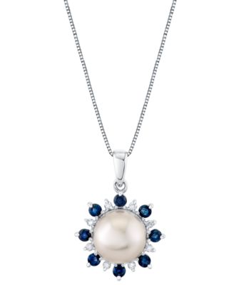 Macy's - Cultured Freshwater Pearl (9mm), Blue Sapphire (5/8 ct. t.w.) & Diamond Accent Ring in 14k White Gold
