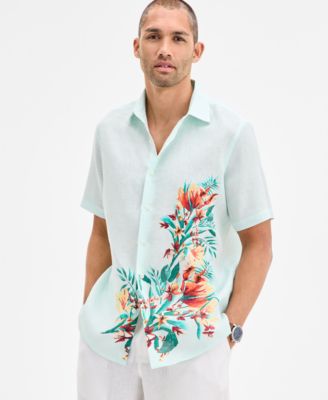 Club Room - Men's Tropic Short Sleeved Floral Print Button-Front Linen Shirt