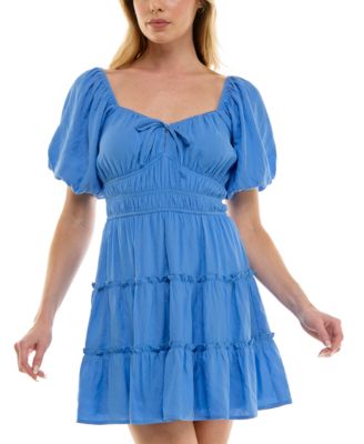Trixxi - Juniors' Bubble-Sleeve Tie Front Tiered Dress
