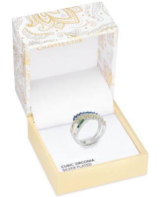 Charter Club - Silver-Tone Multicolor Cubic Zirconia Bypass Ring