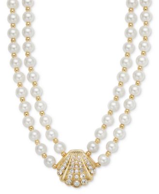 Charter Club - Gold-Tone Pav&eacute; & Imitation Pearl Double Strand Pendant Necklace, 16" + 2" extender
