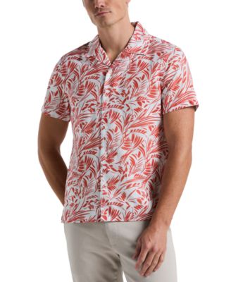 Perry Ellis - Men's Short Sleeve Button-Front Abstract Leaf Print Camp Shirt