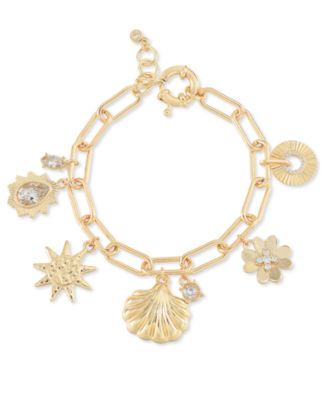 On 34th - Gold-Tone Crystal Charm Flex Bracelet
