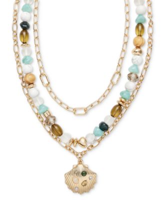 On 34th - Gold-Tone Mixed Stone & Bead Shell Layered Pendant Necklace, 16" + 3" extender