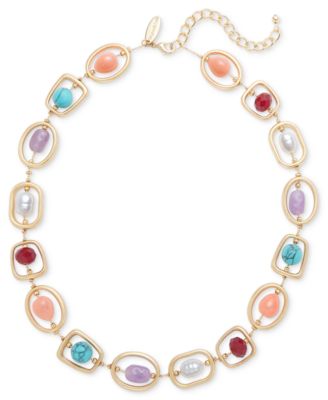 Style & Co - Gold-Tone Mixed Stone Orbital Collar Necklace, 18" + 3" extender