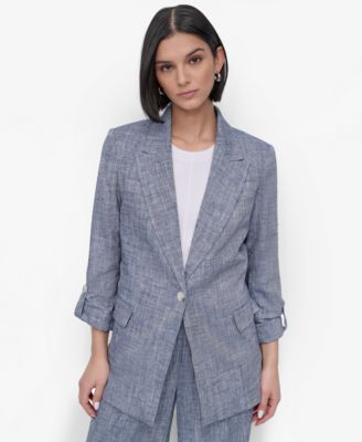 DKNY - Petite Ruched-Sleeve One-Button Jacket