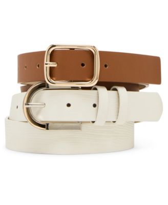 Steve Madden - Lizard Polyurethane Belt Two Tone Buckle + Smooth Polyurethane Belt With Rectangular Buckle
