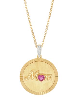 Macy's - Lab-Created Ruby (1/4 ct. t.w.) & Diamond Accent Mom Pendant Necklace in 14k Yellow Gold-Plated Sterling Silver, 18" + 2" extender