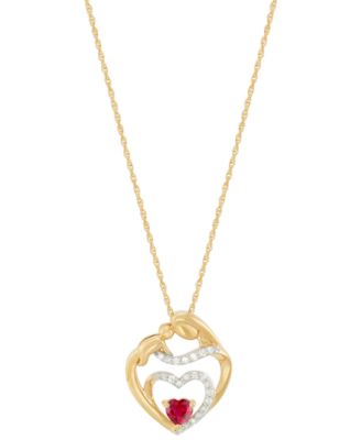 Macy's - Lab Created Ruby (1/3 ct. t.w.) & Diamond (1/10 ct. t.w.) Heart Pendant Necklace in 14k Yellow Gold-Plated Sterling Silver, 16" + 2" extender
