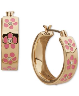 KARL LAGERFELD PARIS - Gold-Tone Crystal & Enamel Flower Small Hoop Earrings. 0.68"