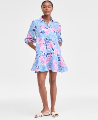 Charter Club - Women's 100% Linen Printed Ruffle-Hem Dress