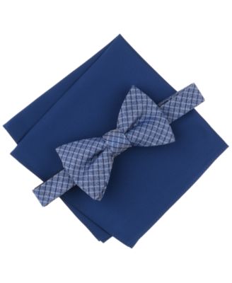 Alfani - Men's Huron Plaid Bow Tie & Solid Pocket Square Set
