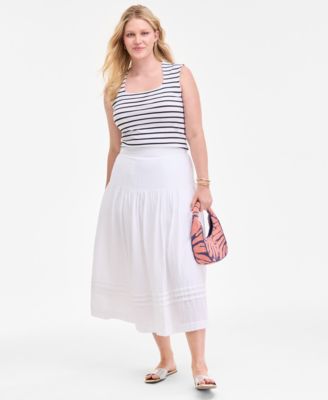 On 34th - Women's Cotton Gauze Tiered Midi Skirt