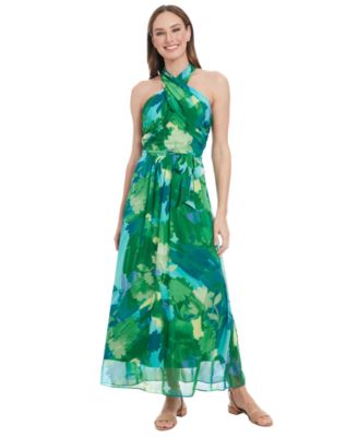 London Times - Petite Floral-Print Tie-Waist Maxi Dress
