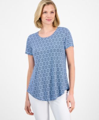 JM Collection - Petite Greta Geo Printed Short-Sleeve Top