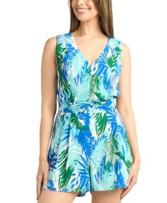 BCX - Juniors' Printed Smocked-Back Sleeveless Jumpsuit