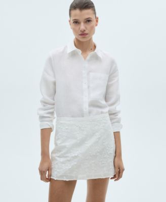 MANGO - Women's Floral-Embroidered Cotton Skirt