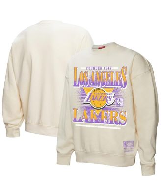 Mitchell & Ness - Women's Cream Los Angeles Lakers Oversprayed Pullover Sweatshirt