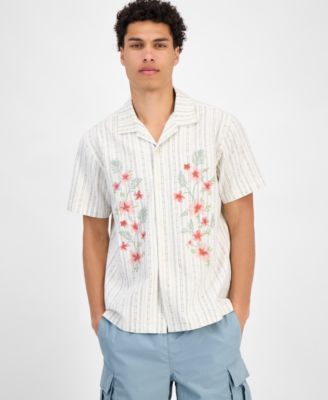 Sun + Stone - Men's Luke Short Sleeve Striped Floral Button-Front Camp Shirt