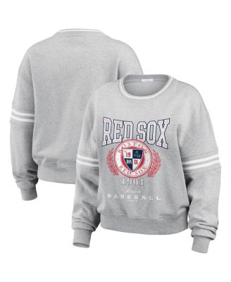 WEAR by Erin Andrews - Women's Heather Gray Boston Red Sox Domestic Crest Pullover Sweatshirt