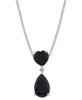 Macy's - Onyx & Diamond Accent 18" Pendant Necklace in Sterling Silver