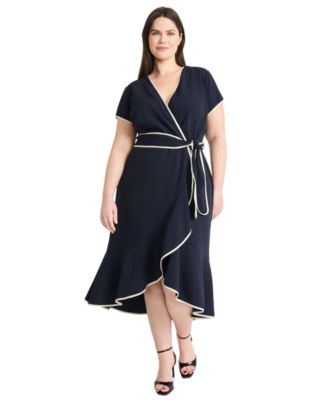 Maggy London - Plus Size Contrast-Trim Tie-Waist Midi Dress