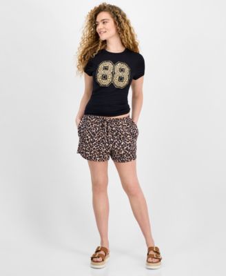 Hippie Rose - Juniors' Animal-Print Pull-On Drawstring Shorts