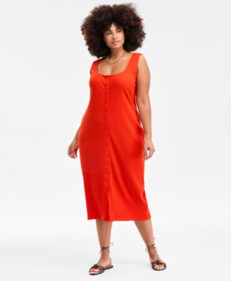 On 34th - Plus Size Scoop-Neck Button-Down Midi Dress