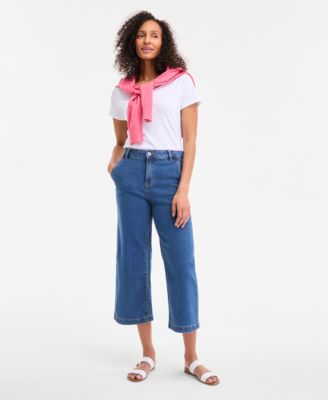 Style & Co - Petite High-Rise Cropped Wide-Leg Jeans