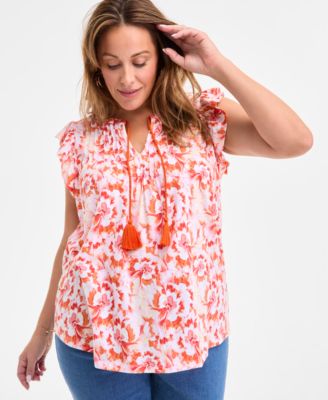 Style & Co - Plus Size Blurred Floral Ruffle Pin-Tuck Top