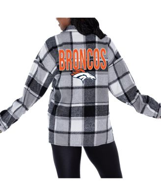 Gameday Couture - Women's Gray Denver Broncos Fieldside Fun Plaid Button-Up Overshirt