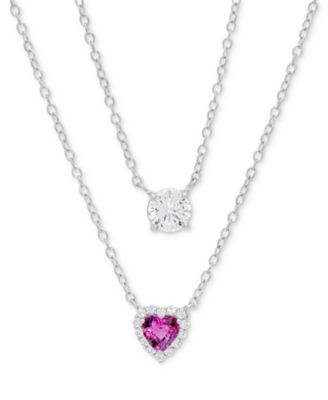 Macy's - Lab Grown Pink & White Sapphire Heart Double Layer Necklace (1-3/4 ct. t.w.) in Sterling Silver, 30"