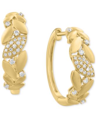 EFFY Collection - Diamond & Polished Navette Small Hoop Earrings (1/5 ct. t.w.) in 14k Gold, 0.7"