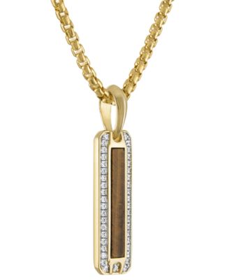Bulova - Men's Marine Star Gold-Tone Sterling Silver Tiger's Eye & White Topaz Pendant Necklace, 24" + 2" extender