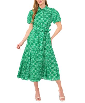 CeCe - Women's Flowy Tie Waist Midi Shirt Dress