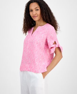 Charter Club - Petite Fern Grotto Printed Linen Top, Exclusively at Macy's